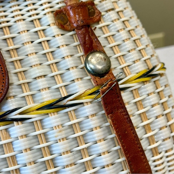 Vintage Travel Woven Wicker White Plastic Handbag Creel Shoulder Bag Antique - Picture 3 of 11